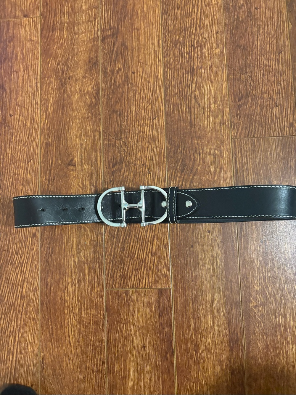 Women's Black Leather Belt with Silver Horse Bit Buckle